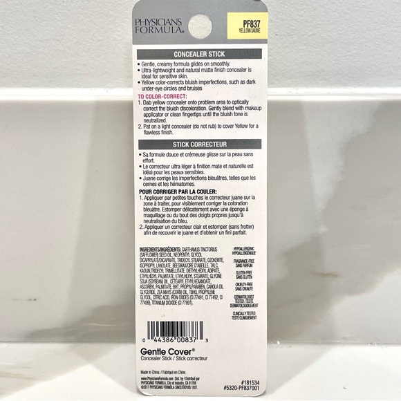 🟠5/$25 NEW Physicians Formula Gentle Cover Concealer Stick (Yellow) - Picture 2 of 4